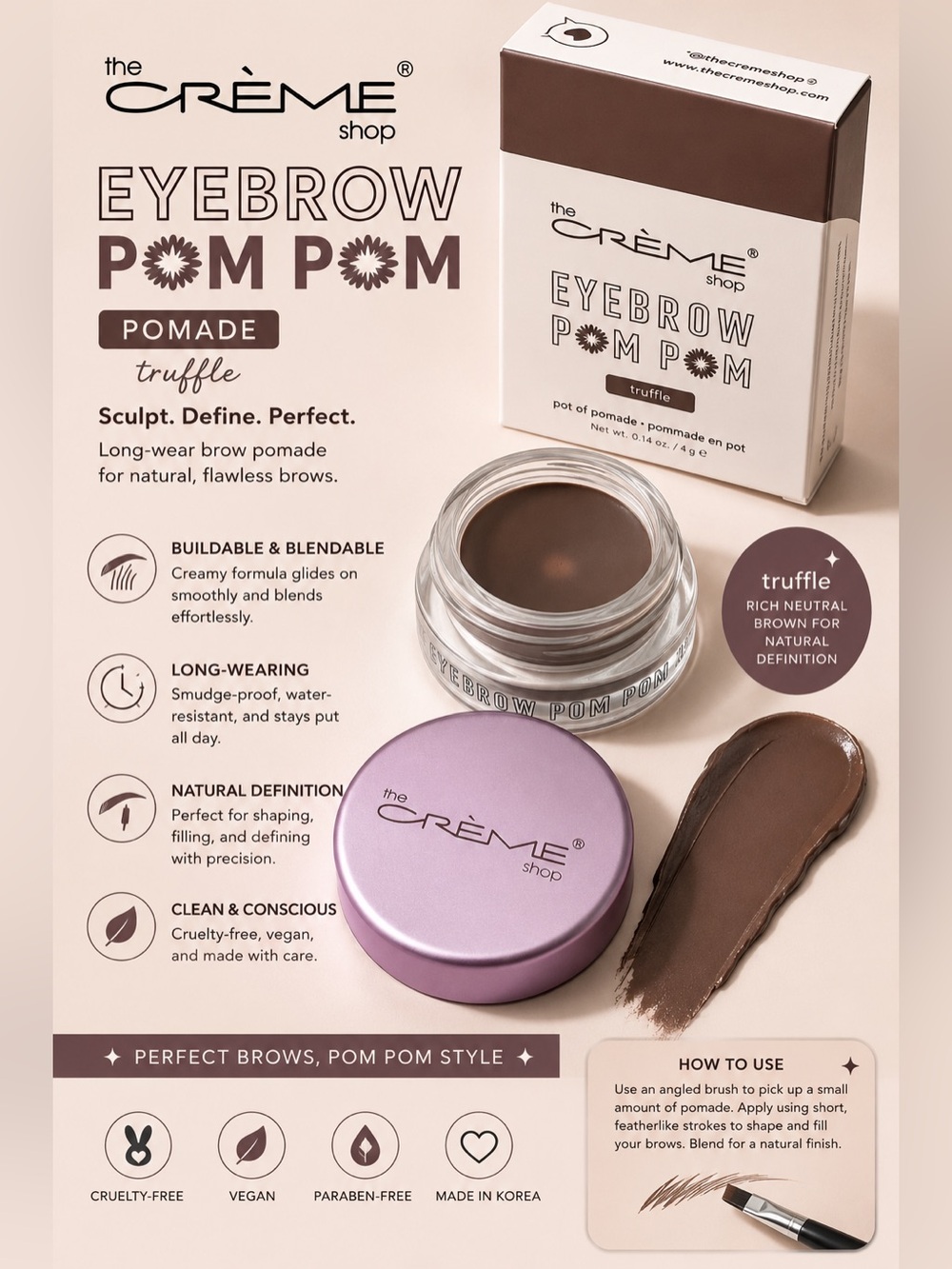 The Crème Shop Eyebrow Pom Pom Pomade — Truffle Brown